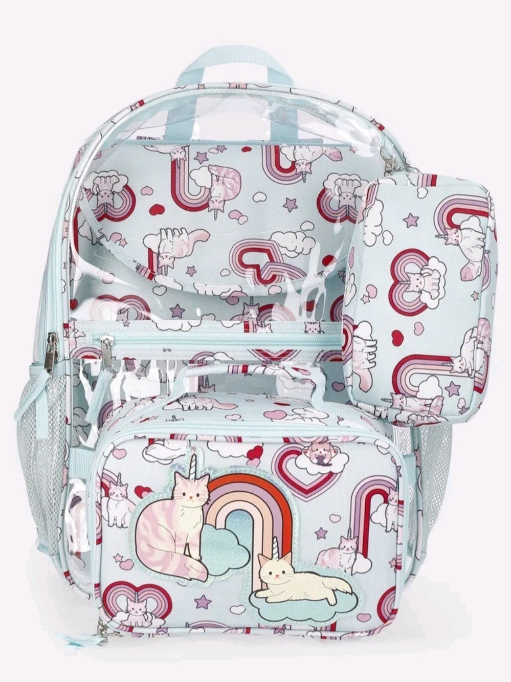 Wonder Nation Kids' Clear Caticorn 17" Backpack, Lunch Tote, Laptop Sleeve